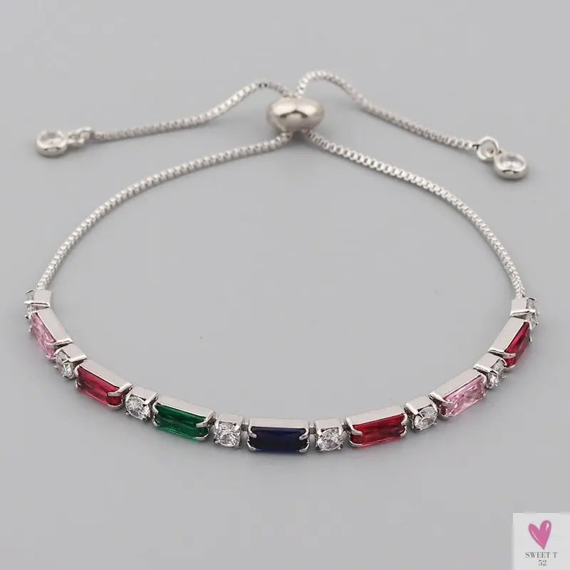 Gold Filled Baguette Cubic Zirconia Bracelet for Women and Girls - Rainbow Luxury jewelry - Tennis Style