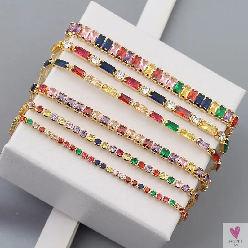 Gold Filled Baguette Cubic Zirconia Bracelet for Women and Girls - Rainbow Luxury jewelry - Tennis Style