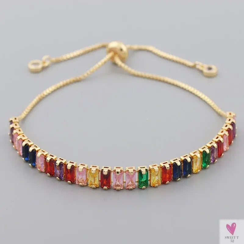 Gold Filled Baguette Cubic Zirconia Bracelet for Women and Girls - Rainbow Luxury jewelry - Tennis Style
