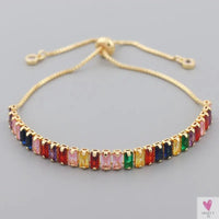 Gold Filled Baguette Cubic Zirconia Bracelet for Women and Girls - Rainbow Luxury jewelry - Tennis Style
