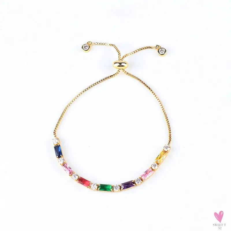 Gold Filled Baguette Cubic Zirconia Bracelet for Women and Girls - Rainbow Luxury jewelry - Tennis Style