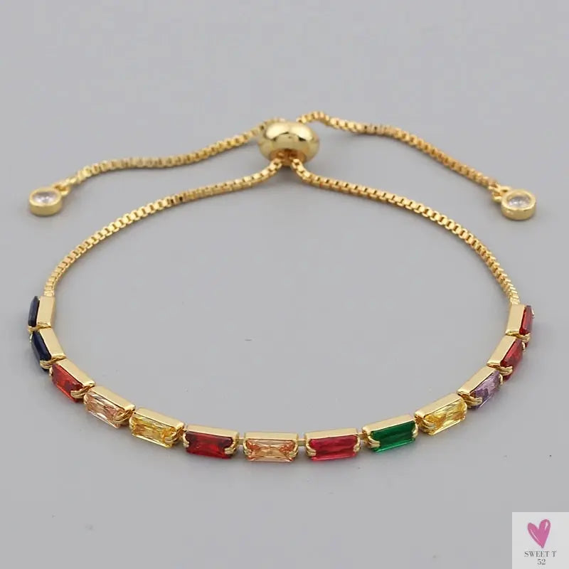 Gold Filled Baguette Cubic Zirconia Bracelet for Women and Girls - Rainbow Luxury jewelry - Tennis Style