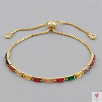 Gold Filled Baguette Cubic Zirconia Bracelet for Women and Girls - Rainbow Luxury jewelry - Tennis Style