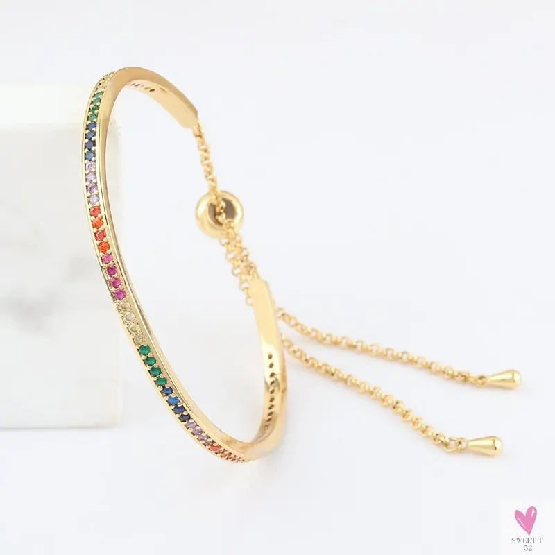 Gold Filled Baguette Cubic Zirconia Bracelet for Women and Girls - Rainbow Luxury jewelry - Tennis Style
