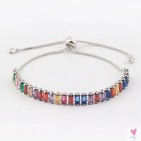 Gold Filled Baguette Cubic Zirconia Bracelet for Women and Girls - Rainbow Luxury jewelry - Tennis Style
