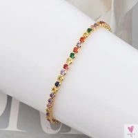Gold Filled Baguette Cubic Zirconia Bracelet for Women and Girls - Rainbow Luxury jewelry - Tennis Style