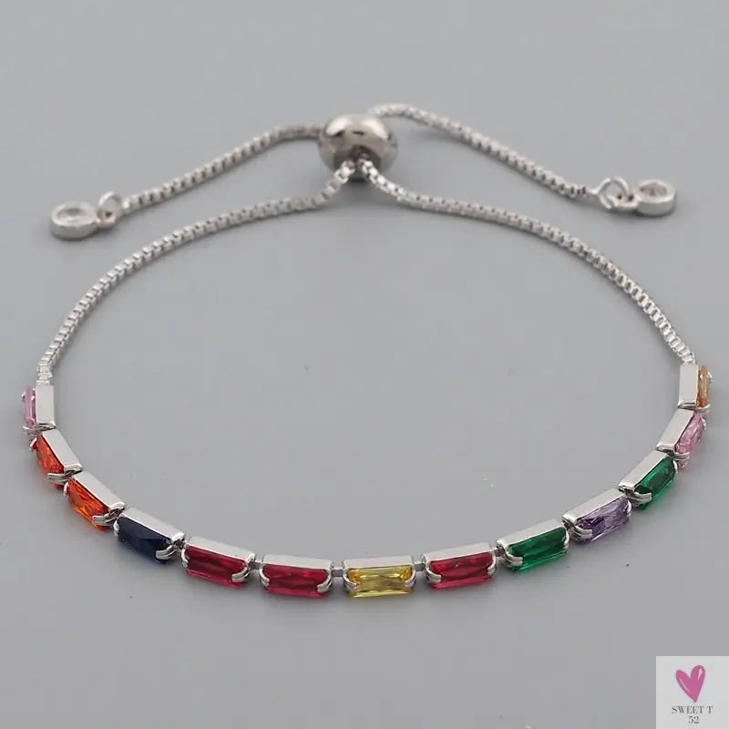 Gold Filled Baguette Cubic Zirconia Bracelet for Women and Girls - Rainbow Luxury jewelry - Tennis Style