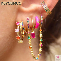 Gold Filled Stud Earrings For Women & Girls - Ear Cuffs, Colorful Zircon Dangle Hoop Earrings, Fashion, Party Jewelry-Earrings-SWEET T 52