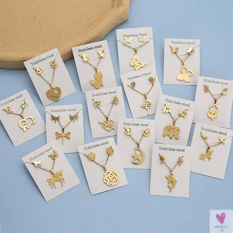 Gold Pendant Necklace and Earring Set for Women & Girls in Multiple Designs and Patterns