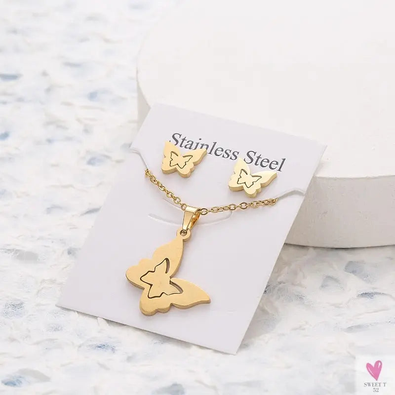 Gold Pendant Necklace and Earring Set for Women & Girls in Multiple Designs and Patterns