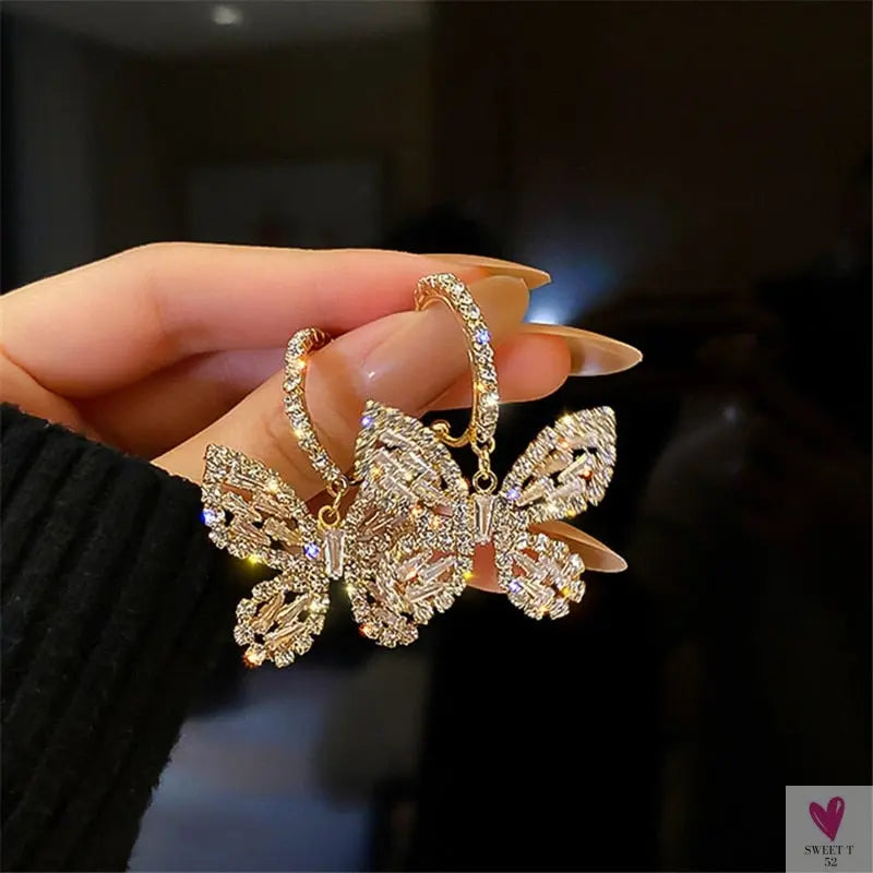 Golden Butterfly Zircon/Rhinestone/Crystal Dangle Earrings for Women and Girls in Gold or Blue/Green/Gold - Fashion Jewelry