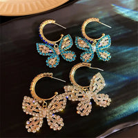Golden Butterfly Zircon/Rhinestone/Crystal Dangle Earrings for Women and Girls in Gold or Blue/Green/Gold - Fashion Jewelry