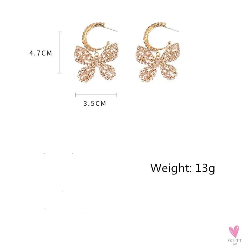 Golden Butterfly Zircon/Rhinestone/Crystal Dangle Earrings for Women and Girls in Gold or Blue/Green/Gold - Fashion Jewelry