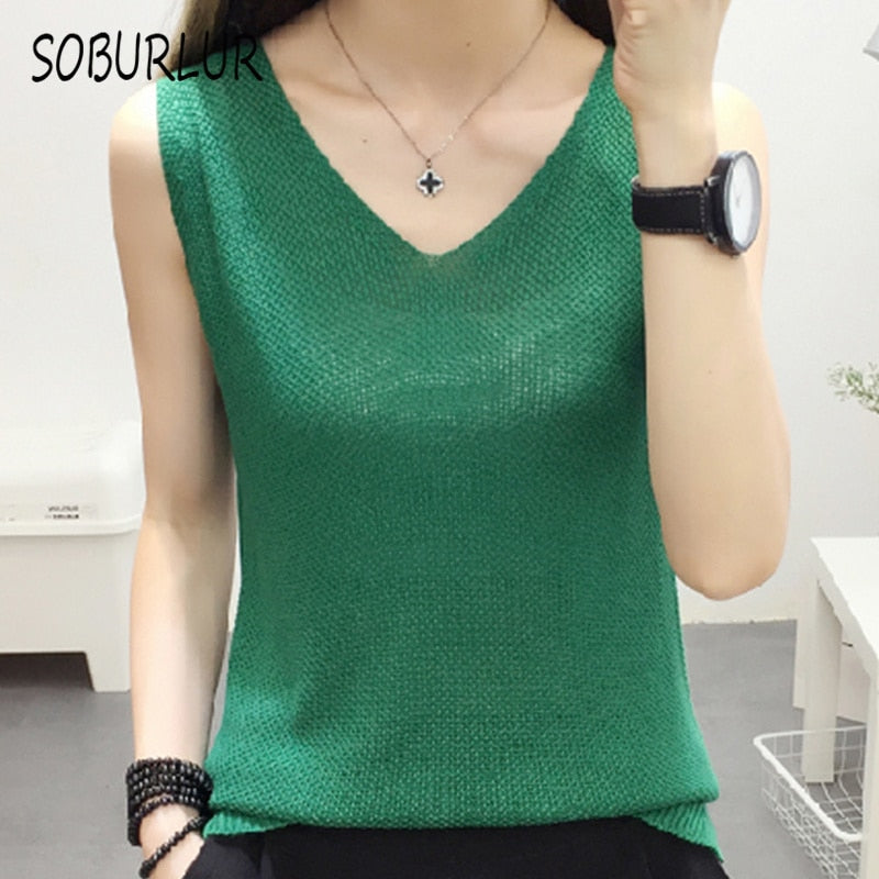 Knitted Camisole Tank Top for Women and Girls, V-Neck, Sleeveless, in 5 Colors