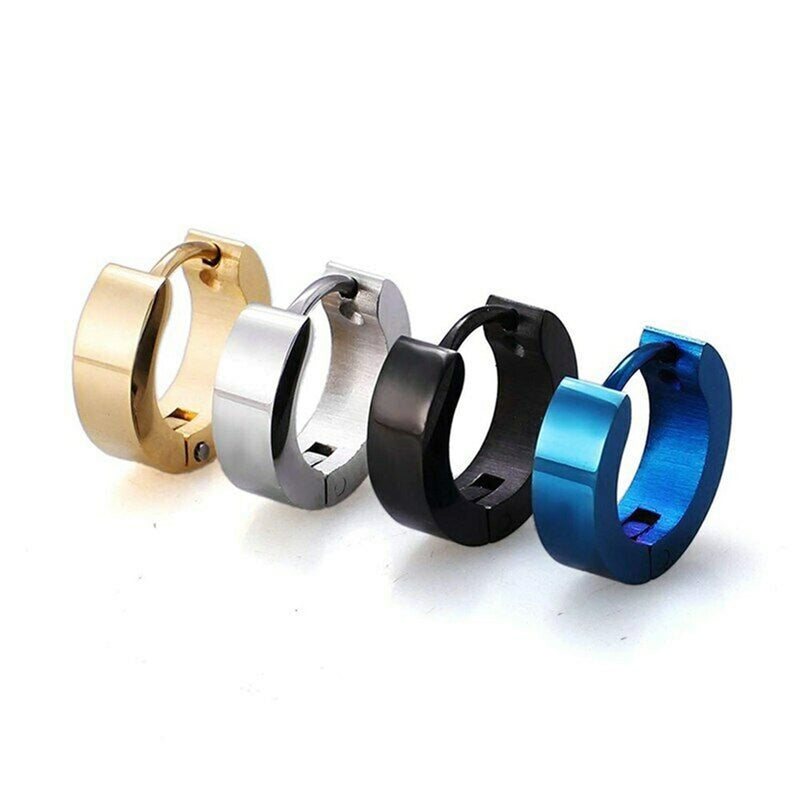 Cool Men and Women's (Unisex) Stainless Steel Stud Earrings In Blue, Black, Gold & Silver - 1 Pair Earrings