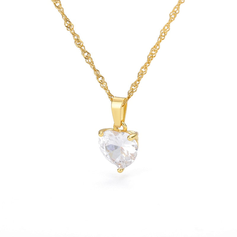 Heart Necklace For Women & Girls, Stainless Steel Gold/Silver Chain Zircon Heart Pendant Necklace - Lover Wear