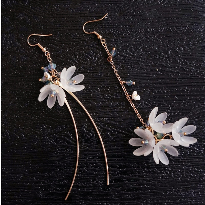 Handmade Long Acrylic Drop/Dangle Earrings for Women and Girls - All in White (Gold Plated)