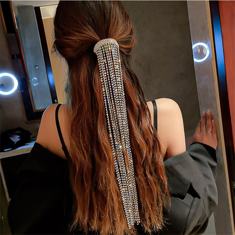 Rhinestone Tassel Hair Accessory for Women and Girls - Long Hair and Braids to Add Sparkle