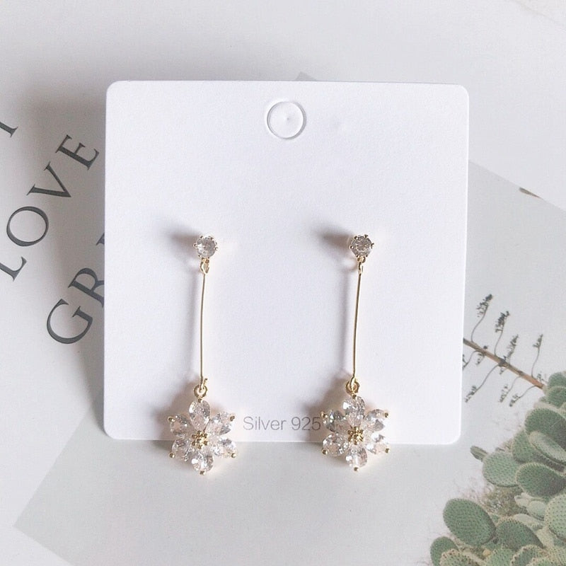Dainty and Classic Long Drop Earrings for Women and Girls in Plant Pattern with Gold Metal Color