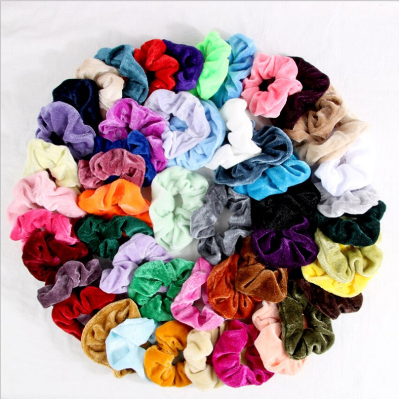 1 to 50 Color Vintage Hair Scrunchies Pack - Stretchy Velvet Scrunchy Elastic Hair Bands for Girls