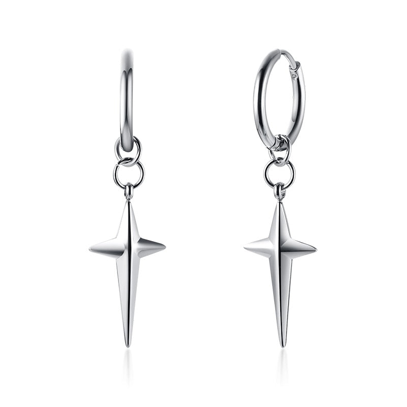 COOL SINGLE SILVER STAINLESS STEEL HOOP DAGGER EARRING FOR MEN AND BOYS