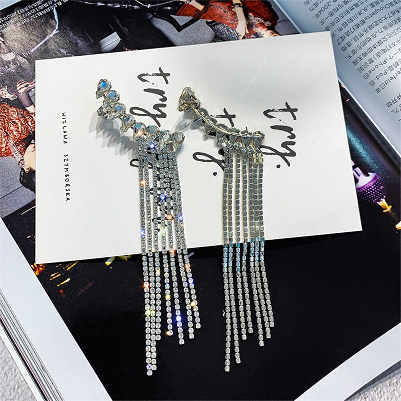 Long Tassel Rhinestone/Crystal Drop/Dangle Earrings for Women and Girls in Gold and Silver - Fashion Jewelry