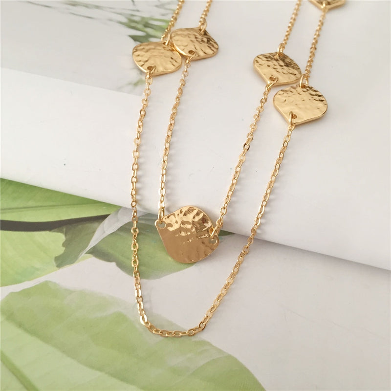 Trendy Gold Hammered Leaf Strand, Layered, Long Necklace For Women and Girls