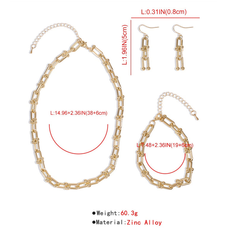 Personality Chain Jewelry Set for Women and Girls - Necklace, Bracelet or Anklet and Earrings