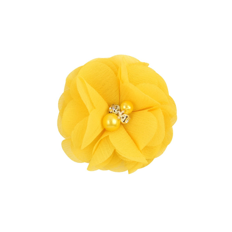 1 PCS 2" Chiffon Flower Hair Clip with Rhinestones and Pearls for Girls