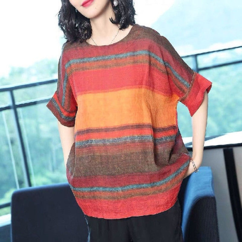 Striped Tunic Tee for Women and Girls, Loose Fitting With Bat-Wing Sleeves in Plus Sizes
