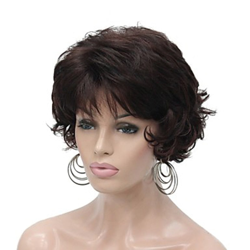 Women's Wig - 2 Tone Grey White Ombre Synthetic Short Layered Curly Hair Wig with Puffy Bangs