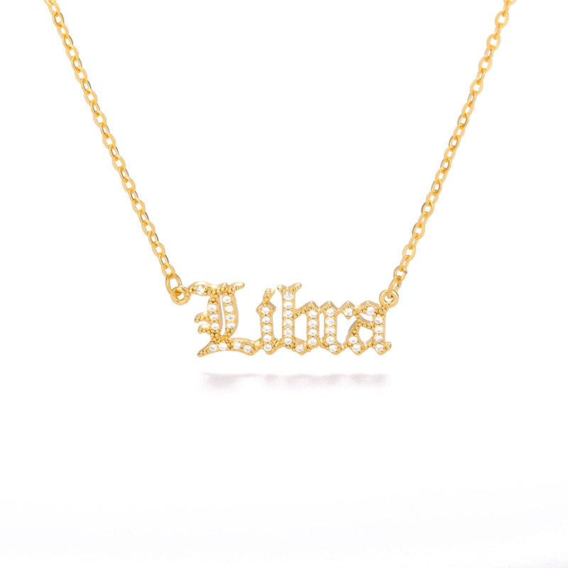 Zodiac Necklace For Women - 12 Constellation Crystal English Letter Choker Necklace
