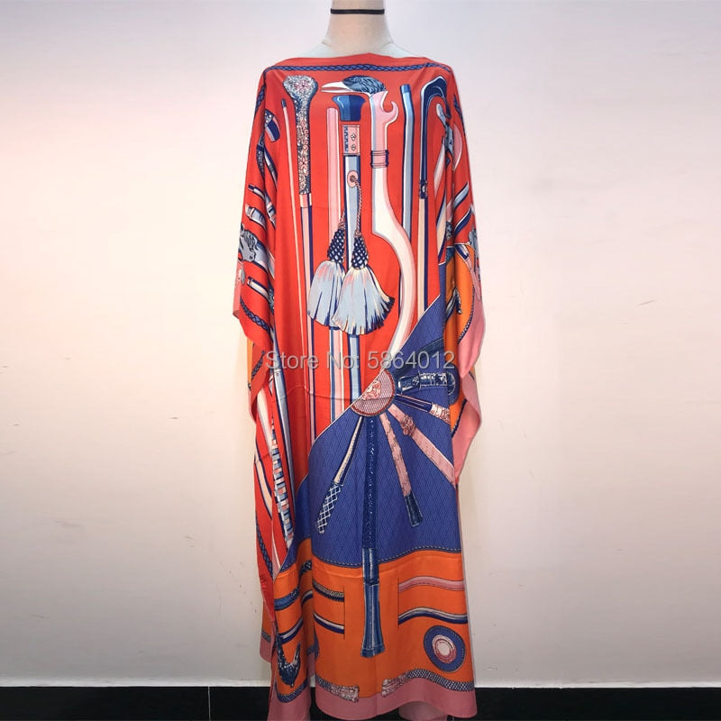 African Dashiki Dress for Women & Girls - Print Bohemia Silk Scarf Hijab, Loose Elegant Muslim Abaya Bazin Robe/Gowns