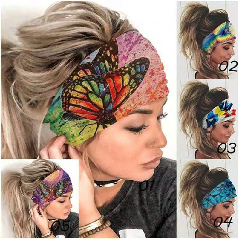 Wide Elastic Bohemian Head Bands for Women and Girls for Sports, Yoga - Unique Designs