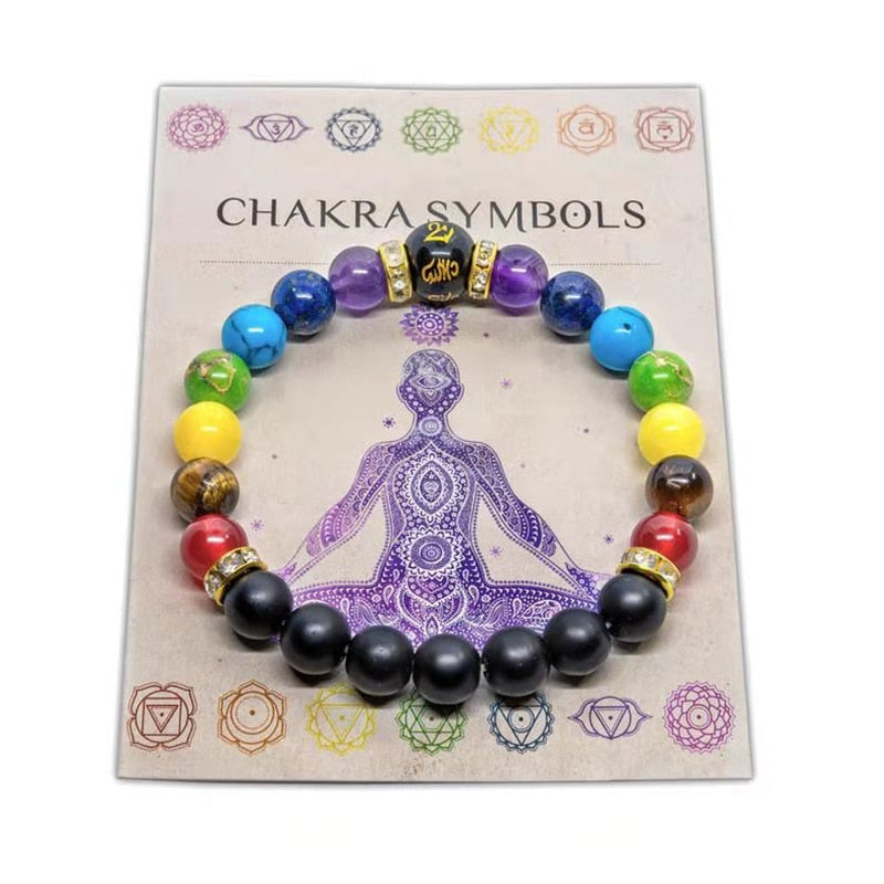 7 Chakra Bracelet with Meaning Card for Men/Women - Natural Crystal Yoga Meditation Bracelet