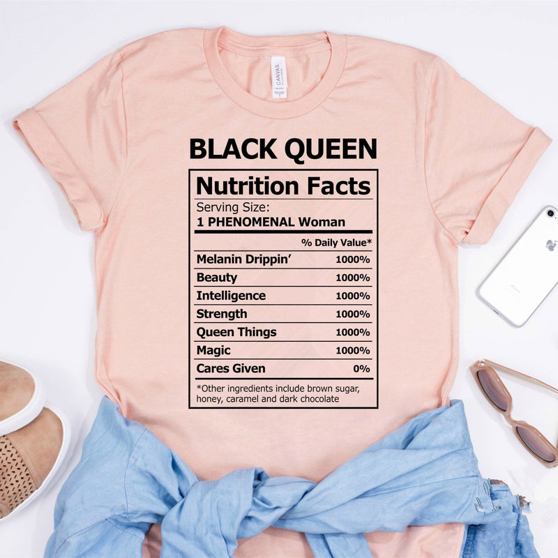 Black Queen Nutritional Facts T-Shirt for Women & Girls, Graphic Melanin T-Shirts