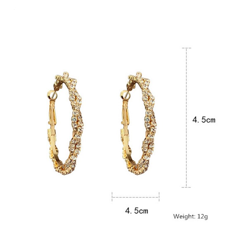 Shiny Round Crystal Hoop (Screw-in Closure) Fashion Earrings for Women and Girls in Gold and Rhinestones