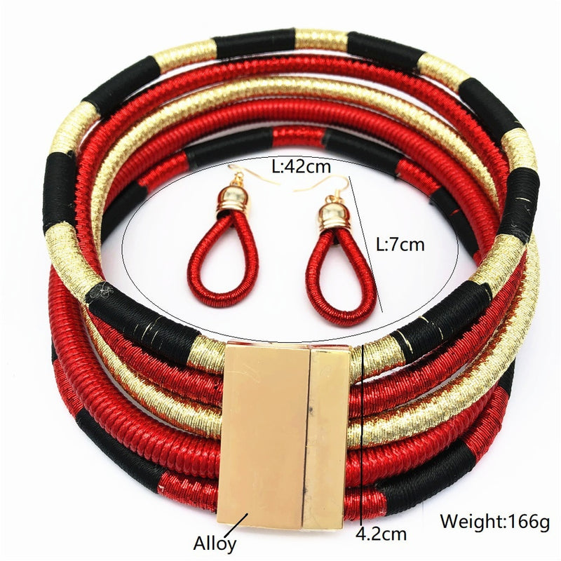 Multi-layer Woven African Beads Choker Necklace and Earring Sets - for Men & Women, Unisex