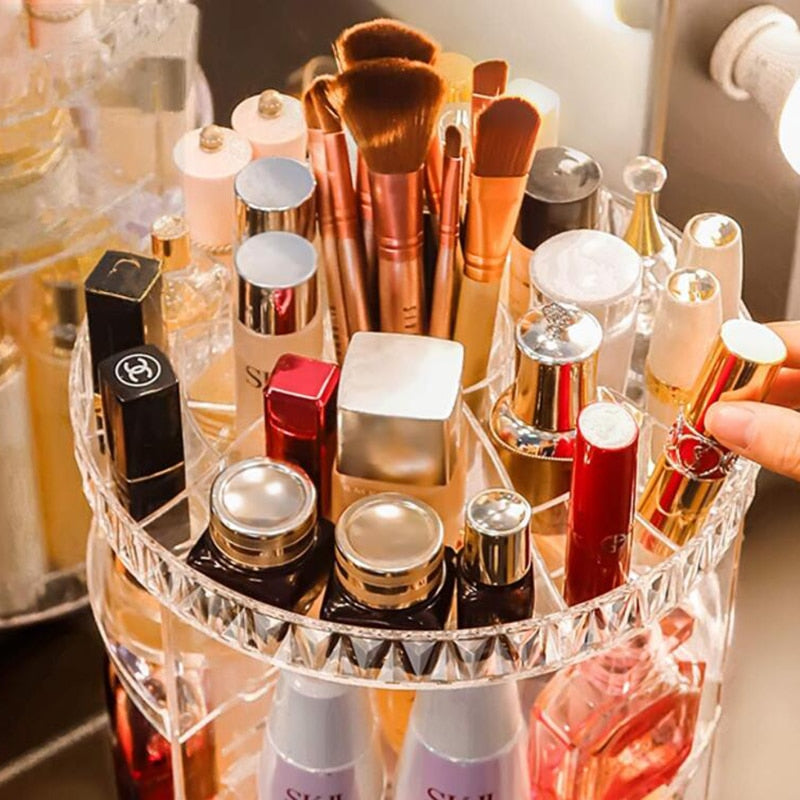 Rotating Makeup Organizer - Cosmetic Storage Box for Women & Girls - Large Capacity, DIY/Adjustable