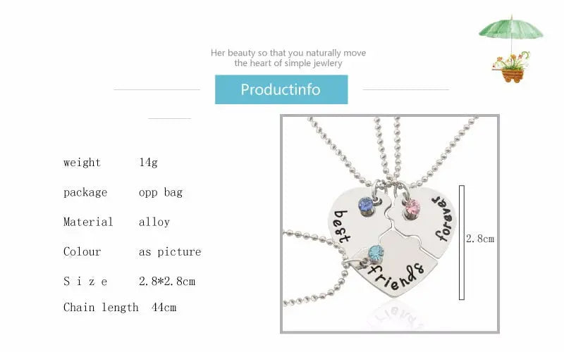 Best Friend Pendant Necklace - Big Sis, Middle Sis and Little Sis - Girls