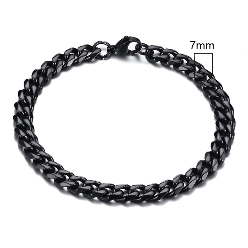 Wide Curb Cuban Basic 3/5/7/9/11mm Chain Link Bracelets for Men/Women - Anti Allergy Stainless Steel Wrist Wear
