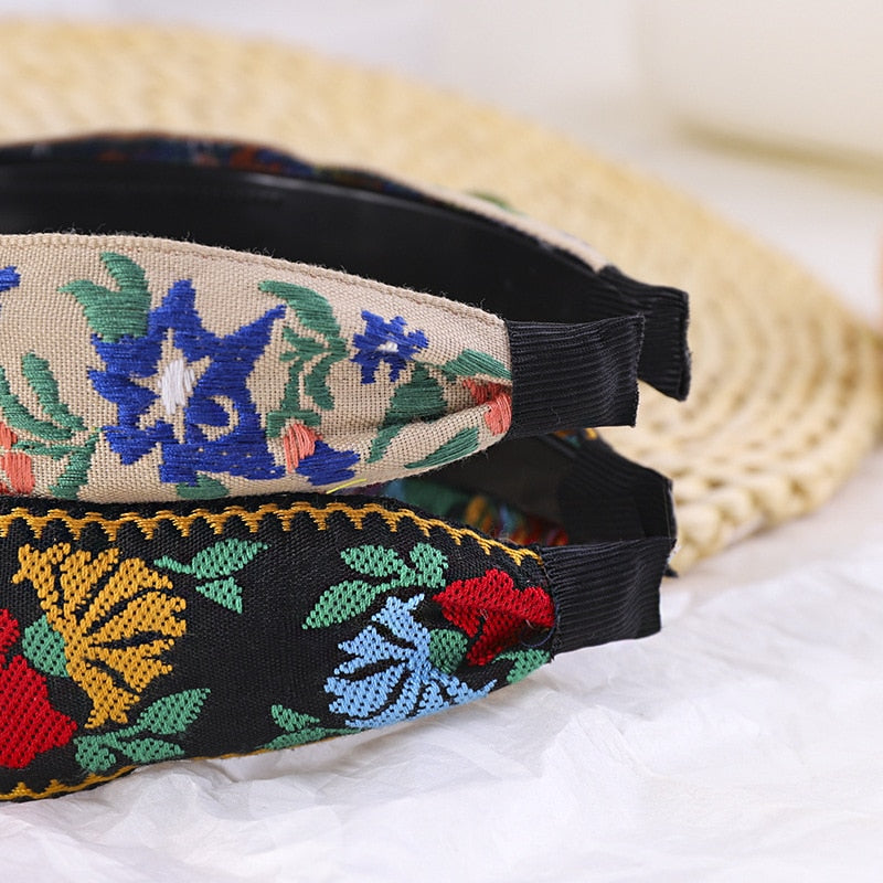 Ethnic Hairband (Embroidery Flower/Leaf Headband) Bezel, Cross Knotted Head Bands for Women and Girls