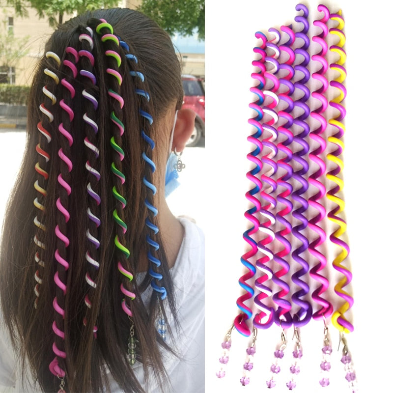 Rainbow Color Hair Braid Accessory for Girls - Curlers - in 6 Pieces