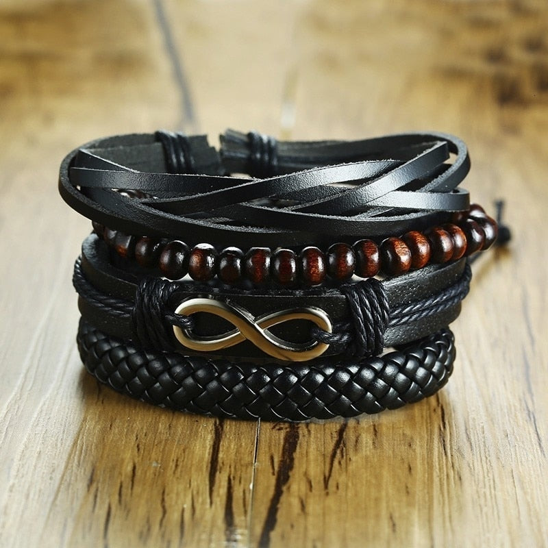 4 Pcs Set Braided Wrap Leather Bracelets for Men & Boys - SWEET T 52
