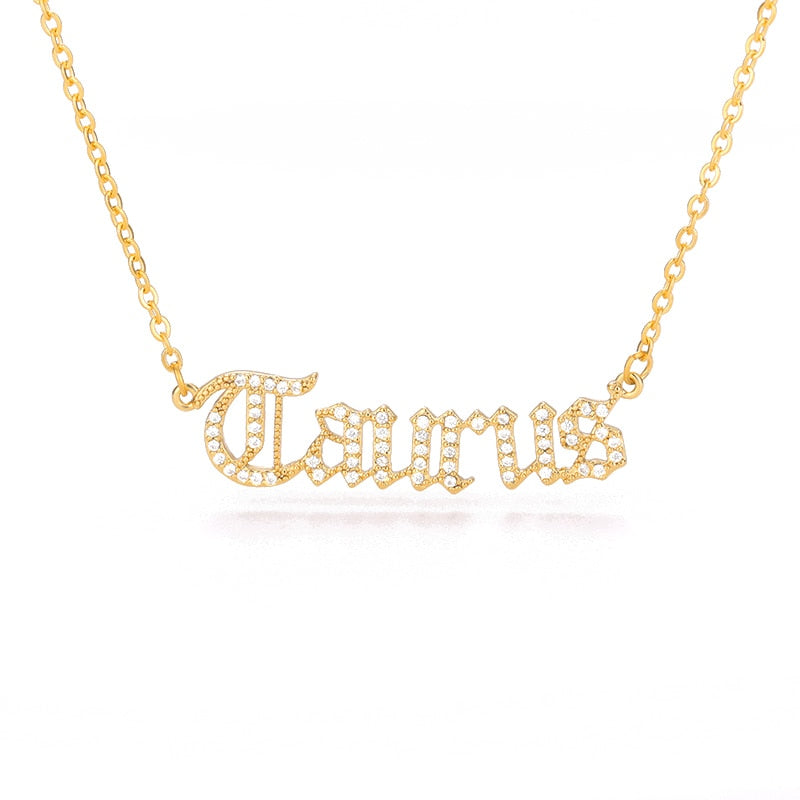 Zodiac Necklace For Women - 12 Constellation Crystal English Letter Choker Necklace