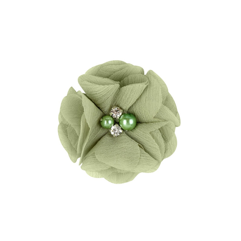 1 PCS 2" Chiffon Flower Hair Clip with Rhinestones and Pearls for Girls