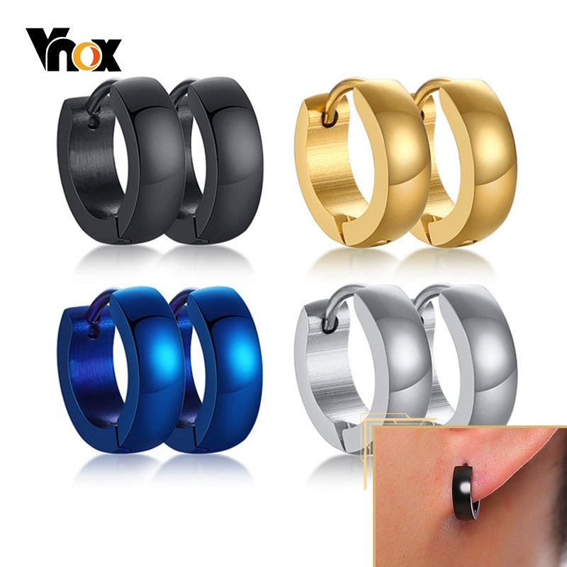 Men and Women's Stainless Steel Small Hoop "Huggie" Earrings - Unisex Ear Accessory in 4 Colors