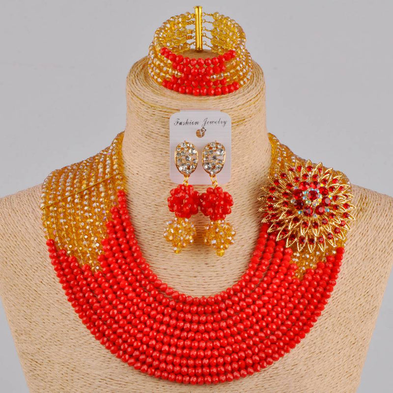 Fabulous Opaque Red Crystal Nigerian Traditional African Beads Jewelry Sets for Women and Girls. Beautiful Multicolor Sets.