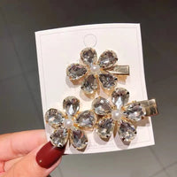 2 Piece/Set Luxury Crystal Flower Hairpins for Natural or Straight Hair for Women and Girls