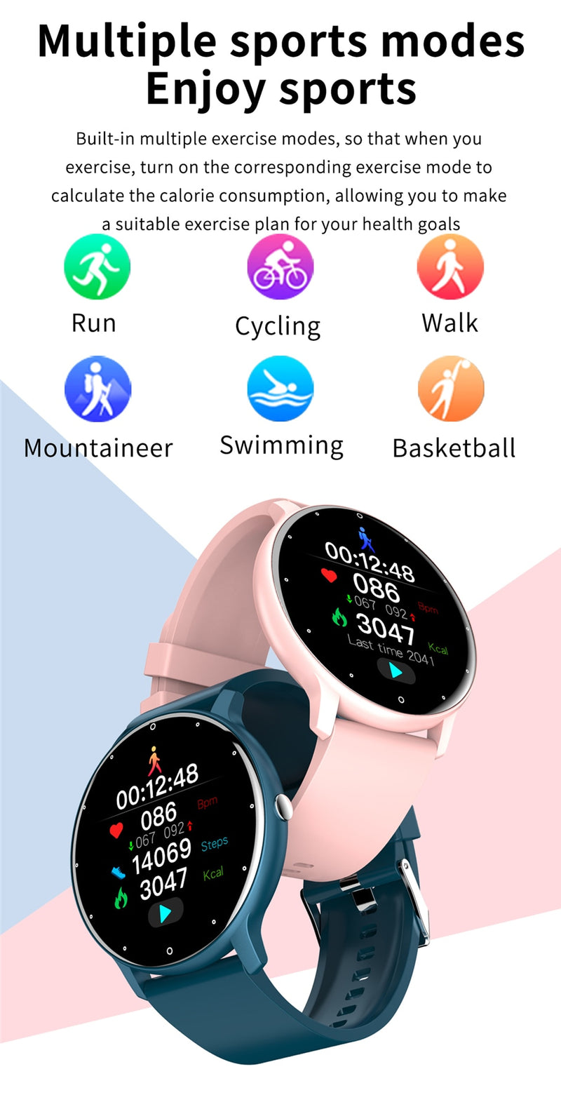 Sports Smart Watch for Men/Women, Fitness Tracker, Sleep Tracker, Heart Rate, Blood Pressure, Alarm & More